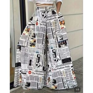 WOMENS NEWSPAPER PALAZZO PANTS